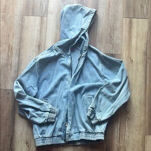 Edikted Hooded Vintage wash Bomber Denim Jacket